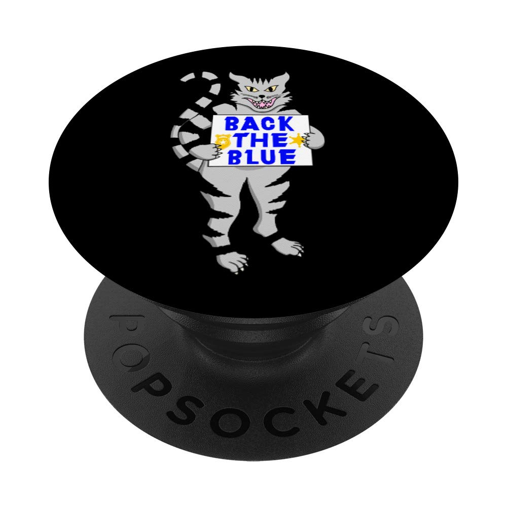 Pro Police Blue Back Thin Line Cat Support Law Enforcement PopSockets Grip and Stand for Phones and Tablets