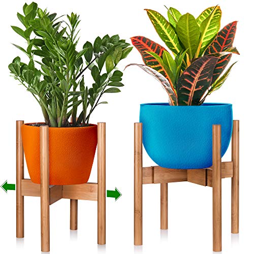 Mid-Century Modern Indoor Plant Stand – 8 9 10 11 12 in Plant Stand – Wooden Plant Holder – Fig Plant Stand Holder – Adjustable Indoor Plant Pot Wood Stand – 8in 12in Plant Stand