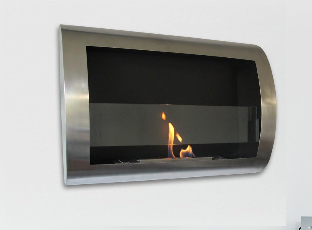 * Fall Sale * Charleston Luxury Stainless Steel Wall Mount Ventless Bio Ethanol Fireplace with Burner Insert 100% Satisfaction Guaranteed