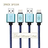 Lightning Cable,[2-Pack] 3ft/1m USB Cable Nylon Braided tangle-free High Speed Data Sync Charger cord with Aluminum Heads for Apple iPhone 6/6s/5/5s/5c Plus iPad iPod iPad Air Mini (blue)