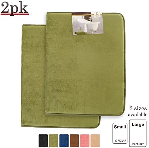 Clara Clark Bath Mat Set – Memory Foam Bath Mat - Soft Bathroom Rug - Non Slip and Super Absorbent - Fast Drying Machine Washable Bath Mat Set of 2 20 x 32, Sage