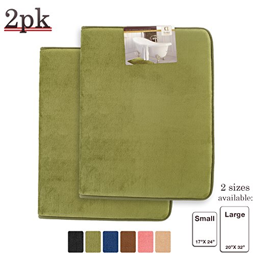Memory Foam Bathrug 2 Pack Set - Sage (Green) - Bath Mat and Shower Rug Large 20" x 32" Inches, Non Slip Latex Free Plush Microfiber. Comfortable, Beautiful and Maximum Absorbency.