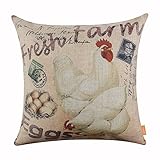 LINKWELL 18x18 inches Retro Farm Fresh Eggs Hen Old Look Burlap Throw Cushion Cover Pillowcase CC1167