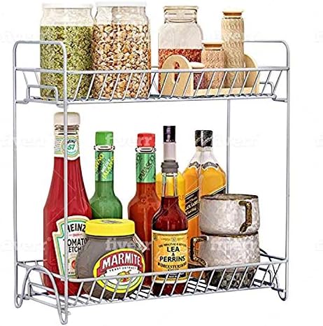 Fit4allsolutions 2 Tier Multi-purpose Standing Spice Rack - Stainless Steel Large Organizer | Stores & Organizes Kitchens Utensils & Bathroom Toiletries - Storage Rack