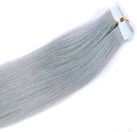 Tape in Human Hair Extensions 16" 18" 20" 22" 24" 26Inch 10Pcs Remy Hair Tape Hair Extensions Straight Skin Weft 100% Human Hair(18inch 25g/10Pcs,Color Grey)