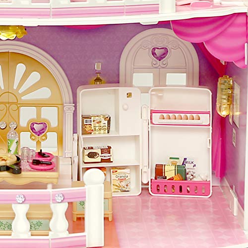 Puppenhaus, Groß 2 Spielebenen Puppen Häuser mit Möbel und Zubehör für Mädchen, Kinder Spielzeug Dollhouse mit LED licht… – Bild 5
