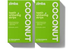 Zimba Teeth Whitening Strips for Teeth Sensitive White Strips for Teeth Whitening Hydrogen Peroxide Teeth Whitener Stain Remover 28 White Strips Included Per Pack, 2 Pack (14 Day Treatment), Coconut