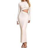 XinFSh Women's Fall Wedding Guest Dress Sexy Cutout Long Sleeve Bodycon Formal Cocktail Party Maxi Dresses 2025