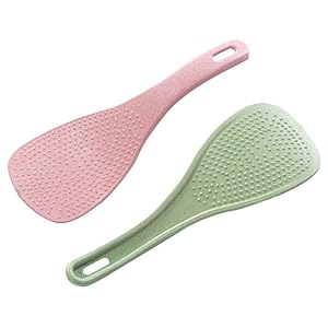 ORYOUGO 2 Pack Rice Paddle Non-sticky No Scratch Table Rice Spoon Rice Cooker Scoop Kitchen Tool,Green&Pink