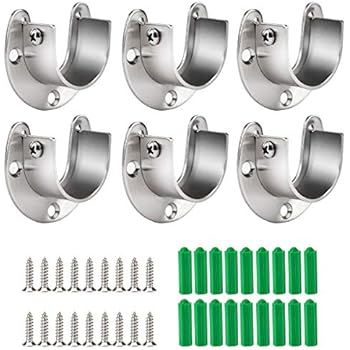 Cosweet 6 Packs Stainless Steel Closet Pole Sockets- Closet Rod End Supports, Flange Set Rod Holder with Screws for Easy Installation&Quick Removal (U Shaped)