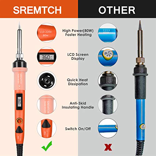 Lötkolben Set Digital, SRMTCH 80W Präzisions-Lötkolben mit LCD-Display, Professionelles Löt-Kit mit einstellbarer Temperatur 200-450 ℃, EIN / AUS-Schalter (Orange)