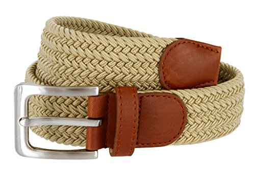 Elastic Fabric Woven Stretch Belt Leather Inlay Multi-Color Options(Beige,XX-Large)
