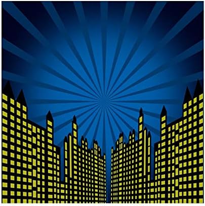 OERJU 5x3ft Cartoon City Backdrop for Photography Nights Falls Super Hero Come High Buildings Background Party Booth Banner Children Portrait Photo Studio Props Vinyl Decoration