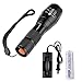 ON THE WAYZoomable Scalable 1600 Lumen Handheld Flashlight XML T6 5 Mode Adjustable Focus Zoom Tactical Torch Water Resistant Camping Lamp with 18650 3.7V Rechargeable Battery and 18650 Charger