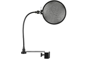 Monoprice Vocal Performance Dual Screen Microphone Pop Filter - Black with Double Semi Transparent Nylon Screens and Goose Ne