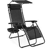 Best Choice Products Zero Gravity Canopy Sunshade Lounge Chair Cup Holder Patio Outdoor Garden Black