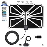 TV Antenna, ZetHot 50 to 70 Mile Range Amplified Indoor TV Antenna with 16.5FT High Performance Coax Cable for Digital Freeview and Analog TV Signals - Free Local Channels for Life for HDTV / TV