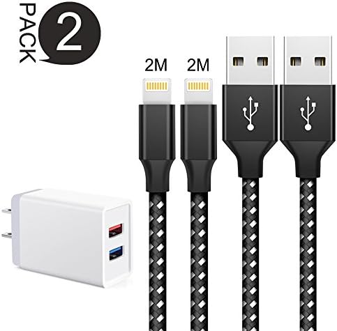 JellyShark Lightning Cable 2-Pack 6 FT USB Cable With 1-Pack Dual Port 5V/2.4A Charging Plug Home Travel Power Wall Charger Adapter Plug For iPhone 8/7/7 plus/6/6s Plus/5/5S/iPad/iPod and More (6FT)