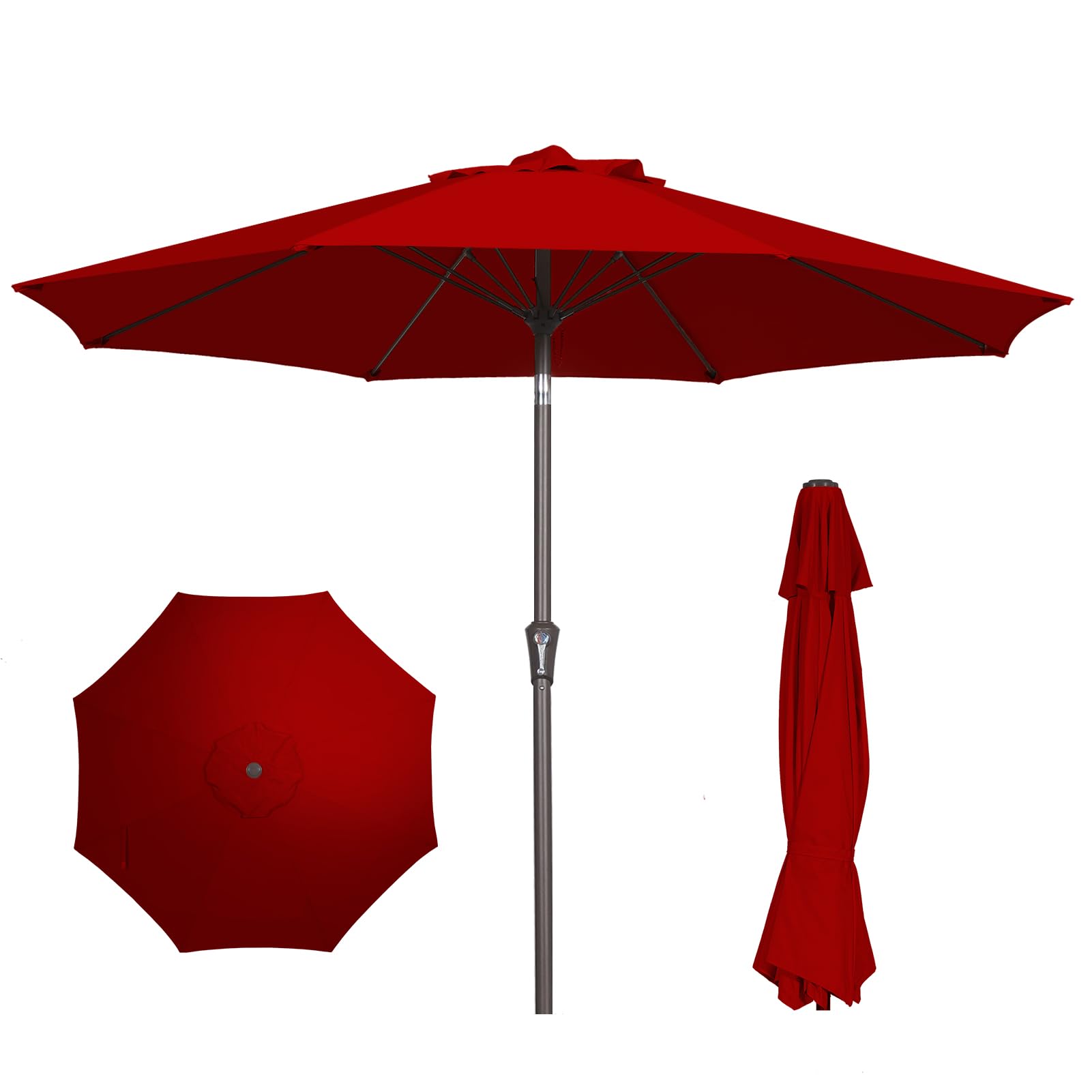 Photo 1 of PatioKingdom 9FT Patio Outdoor Umbrella-UPF 50+ Sun Shade with Wind Vent, Push-Button Tilt & Smooth Crank Lift, Rust-Resistant Fiberglass Frame for Garden, Backyard,Yard (Red, 9FT)