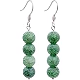 Green Bead Dangle Drop Earrings for Women Handmade Healing Earrings