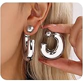 Chunky Gold Statement Hoop Earrings for Women Thick Large Metal Dangle Earrings Exaggerated Geometric Daily Wear Jewelry Gift