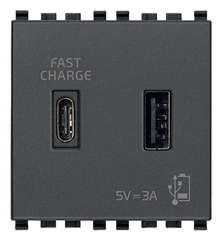 Vimar 20295.AC Eikon USB Socket 5V 3A, 1 USB Output Type A and 1 Type C, Total 3A for Charging a Device up to 3A or Two Devices simultaneously
