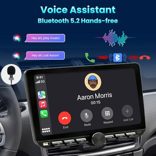 Alondy 1 DIN Car Radio with Rotating Touch Screen (10.1 Inches) Compatible with [Wireless] Apple CarPlay/Android Auto Bluetooth Rear View Camera AM/FM RDS Radio USB-C