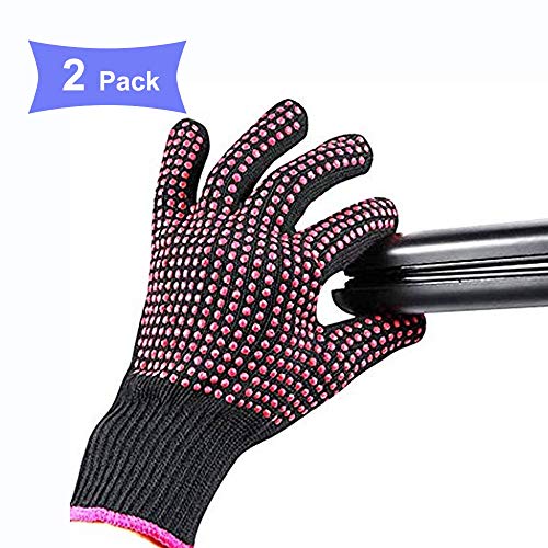 Lessmon 1 Pair Elastic Cotton Silicone Glove for Hair Styling with Silicone Bump Point, Heat Resistant, Anti-Slipper for Flat Iron, Curling Wand and Hair Styling Tools