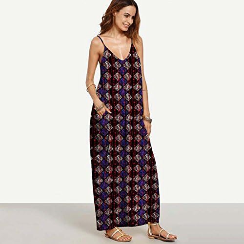 Onfly Women's Fashion Printing Maxi Dress V-neck Sleeveless Strap Dress Floral Patterns Dresses Casual A Line Skirts Holiday Beach Dress Plus Size