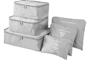 GUIFIER 6 Set Packing Cubes Laundry Pouch, Travel Storage Bag Organizers, Travel Luggage Organizer Pouch, Travel Cubes Organizer Bags Compression For Travel Carry On Suitcase Clothes (Light Grey)