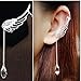 YSTD 1Pair Angel Wing Silver Crystal Chain Drop Dangle Ear Cuff Stud Clip Earrings (Ear stud)