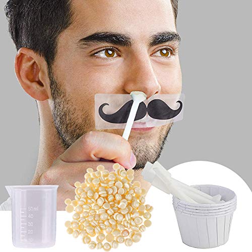 Nose Wax Nose Hair Wax Kit for Men and Women Nose Hair Removal Wax 50g Wax 20 Wax Applicators 10 Nose Wax Pod 1 Measuring Cup 8 Moustache Stencils