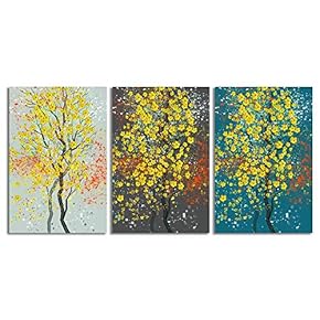 Canvas Wall Art Chinese Lucky Tree Oil Painting Artwork for Home Prints Framed - 16"x24" x 3 Panels