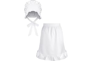 Newcotte 2 Pieces Women Colonial Costume Accessory Set Include White Mob Cap Bonnet Cotton Half Apron for Maid Girl Cosplay