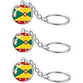 LLBFHH 3 Pcs Grenada Flag Key Chain,Cool Keychain for Car Keys, Stainless Steel Keyrings & Keychains,Used for Home Decoration, Jewelry Hanging Decorations.