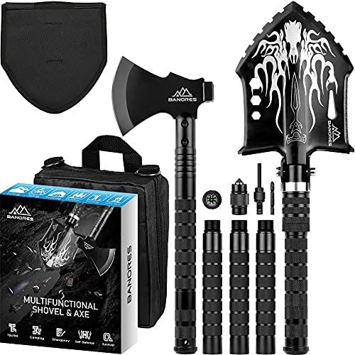 BANORES Camping Shovel 40.15inch Survival Shovel High Carbon Stainless