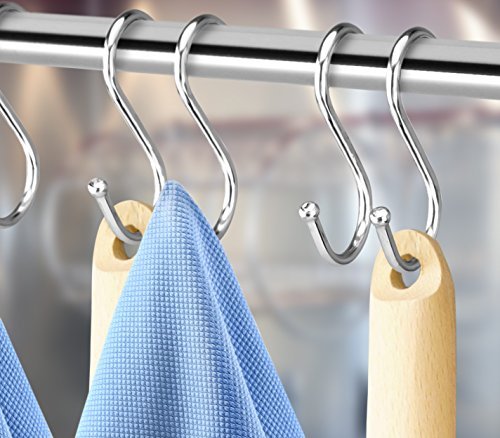 Pro Chef Kitchen Tools Double Utility Hooks - Dual S Hook 10 Pack Set - Hanging S Shaped Heavy Duty Metal Hooks for Outdoor Garage Home Storage Organization - Fits Utensil Rack Rails - Pot Hanger Bar - Thumbnail 2