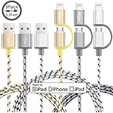 (3Pack) 3.3Ft Miger A Certified 2 in 1 8-pins and Micro USB Nylon Braided Charging/Sync Cables Cords Compatible with iPhone/iPod/iPad and Samsung Galaxy, Sony, Nexus, More (Gold+Gray+Silver)