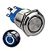 Ulincos Momentary Push Button Switch U19C3 1NO1NC Silver Stainless Steel Shell with 12V Blue LED Ring Suitable for 19mm 3/4