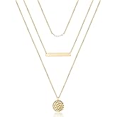 Turandoss Dainty Layered Choker Necklace, Handmade Y Pendant Necklace Multilayer Bar Disc Necklace Adjustable Layering Choker Necklaces for Women