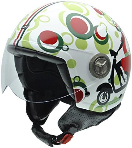NZI 050004G590 Vintage II Happy Sccoter Open Face Motorcycle Helmet, Red/Black/Green, M