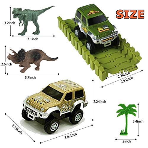 Wangday Dinosaur Toys for 3 4 5 6 7 Year Old Boys, Jurassic Park World Dinosaur Car Race Train Track Toys 142-Piece Tracks, 2 Dinosaurs - Thumbnail 5