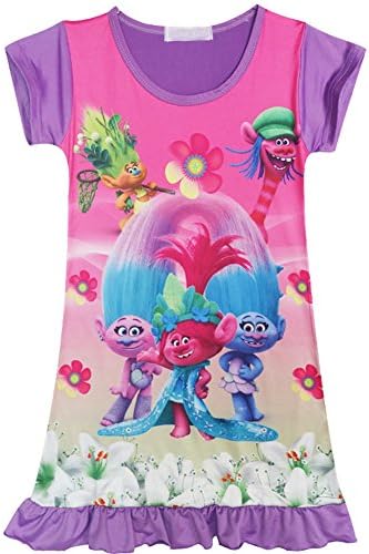 KIDHF Trolls Comfy Loose Fit Pajamas Girls Printed Princess Dress