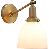 PERMO Industrial Vintage Slope Pole Wall Mount Single Sconce with 6.7" Oval Dome Milk White Glass Shade Wall Sconce Light Lam