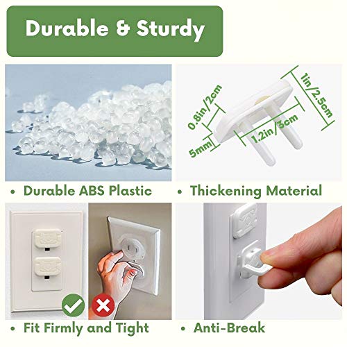 Baby Proof Outlet Covers Wall Plug Socket Caps 40pcs Toddler Children Safety Protector Durable Steady Home Accidental Shock Hazard Prevention Guards BPA Free for US 2-Prong Socket White