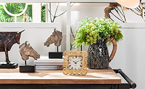 NIKKY HOME Vintage Table Clock, Shabby Chic Decorative Pewter Desk Clock Battery Operated for Living Room Bathroom Shelf, Yellow