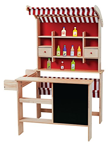 Leomark Kaufladen aus Holz - Supermarket - inklusive Kaufladenzubehör, Verkaufsstand mit Verkaufsregal, Frontablage und Tafel und Zubehör, Marktstand für Kinder, Höhe: 117 cm – Bild 3