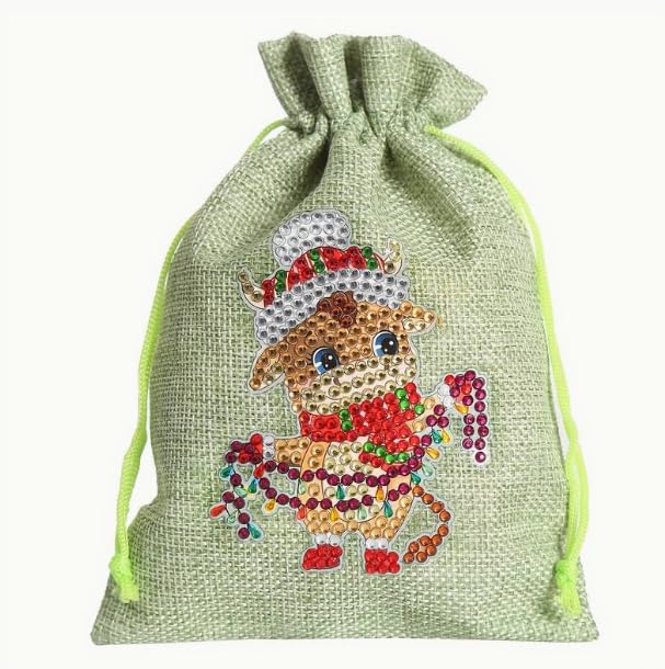 Syntego 5D DIY Diamond Art Kit I Rhinestone Christmas Reindeer Linen Gift Sack Bag for Gifts 30cm x 19cm I Hessian Style Fabric Small Diamond Art I Durable, Lightweight, Fun & Creative Painting Kit