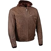 Milwaukee Leather MLM1518 Men's 'Scoundrel' Vintage Crazy Horse Brown Leather Jacket w/Removable Hoodie