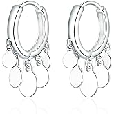 SLUYNZ 925 Sterling Silver Disc Earrings Huggie Hoop for Women Teens Coin Hoop Earrings Cluster Drop Earrings Tassel